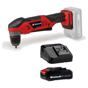 Perceuse d'angle sans fil Einhell TE-AD 18 Li avec batterie, chargeur et mandrin.