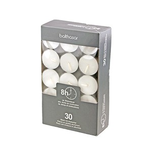 Packung mit 30 weißen Teelichtern (Ø 3,8 cm) mit 8h Brenndauer, für stimmungsvolle Beleuchtung.