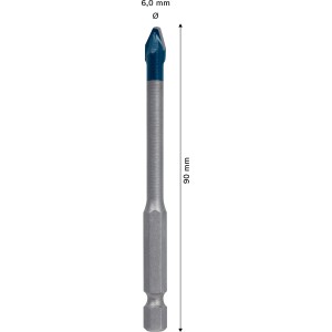 Punta per piastrelle Bosch Expert Hex-9, 6 mm, blu-argento, per ceramica dura.