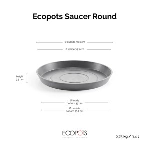 Sottovaso Ecopots Amsterdam, Ø 36,5 cm, grigio. Adatto per uso interno ed esterno.