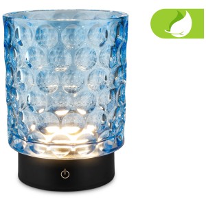 Lampe de table LED à batterie Briloner en verre bleu dimmable, 2 W, IP44.
