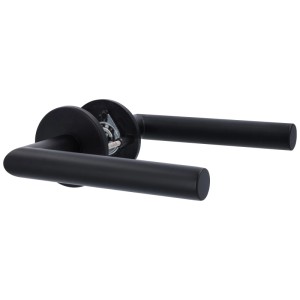Set maniglia a rosetta Alpertec Push4Lock Smart, acciaio inox nero, per porte interne.