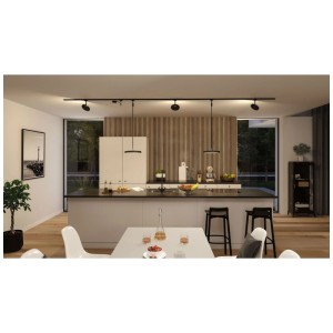Alimentation de câble Paulmann URail noir mat dans une cuisine moderne.