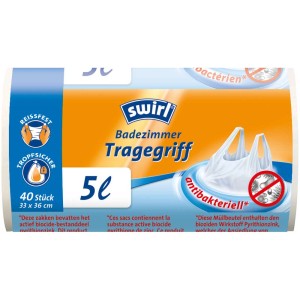 Swirl Sacs poubelle salle de bain 5L avec poignée, antibactérien, 40 pièces