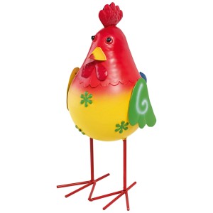 Bunte Deko-Figur Hahn, stehend, 28 cm hoch, aus Stahlblech für die Gartendekoration.