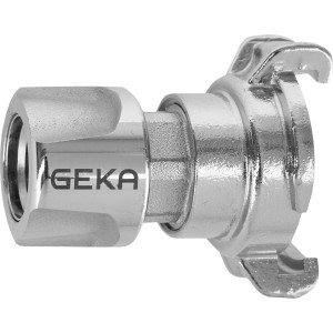 Adattatore Geka plus con raccordo a griffa e presa, color argento, per collegamento tubo.