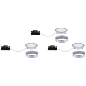 Paulmann Pukk LED luminaire sous meuble, lot de 3, chrome mat, 2700K, Ø 6,5cm. Luminaire sous meuble pour mobilier.