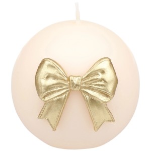 Bougie sphérique crème Steinhart avec nœud doré, Ø 8 cm. Bougie pilier décorative pour Noël.