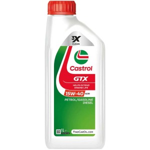 Olio motore Castrol GTX 15W-40, flacone da 1 litro per motori benzina e diesel.