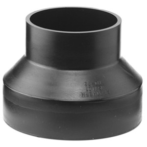 Riduzione per tubo di scarico nero, centrata, 90/63 mm, in polietilene.