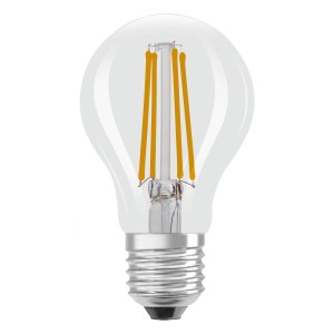 Lampadina LED Osram E27, forma a bulbo, 5.9W, bianco caldo, trasparente.
