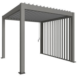 Pannello laterale a lamelle Biohort, misura 3m, grigio quarzo metallizzato per coperture per patio. Protezione dal vento con lamelle regolabili.