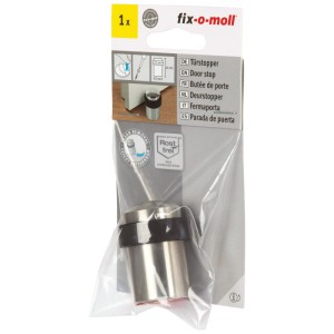 Fix-o-moll fermaporta autoadesivo, acciaio inox argento, forma cilindrica.