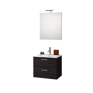 Ensemble de meubles de salle de bain Noa Palisandre : meuble sous-vasque avec lavabo et miroir éclairé LED.