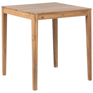 Quadratischer Beliani Outdoor-Bistrotisch Chioggia aus hellem Akazienholz mit Lattenplatte. Ideal für Garten.