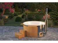 FinnTherm Holz-Badefass Stockholm Thermoholz Ø 180 cm VA-Ofen 30 kW Grau