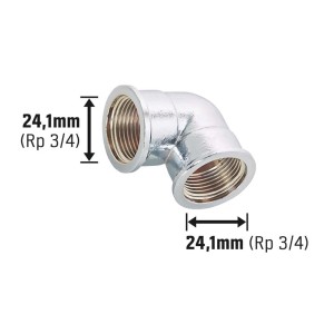 Raccordo a gomito filettato in ottone cromato (Rp 3/4) 24,1 mm per riscaldamento e idraulica.