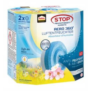 Pattex Aero 360° Recharge Déshumidificateur Prairie Fleurie, 2 tabs pour une absorption efficace de l'humidité.