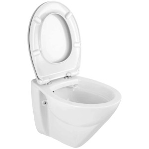 Set WC sospeso AquaSu oDari bianco senza brida con sedile aperto.