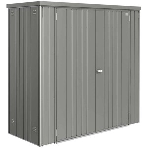 Armadio da giardino Biohort Gr. 190 in grigio quarzo metallizzato, ideale per giardino, terrazza o garage.
