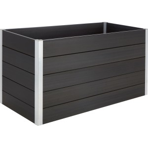 Carré potager surélevé en WPC gris (75x150x70cm) avec poteaux en aluminium pour jardin, terrasse ou balcon.