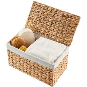 Panier de rangement Diaqua Romance, panier marron en jacinthe d'eau avec couvercle et doublure en lin.