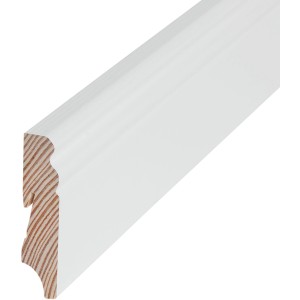 Plinthe en bois massif blanc, hauteur 70 mm, pour des finitions de sol harmonieuses.