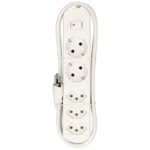 Multiprise blanche Basic Line avec 3x Type13 et 2x Schutzkontakt, avec interrupteur.