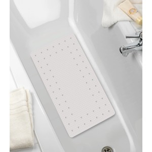 Tappetino per vasca bianco Wenko Mirasol in gomma, 69x39 cm, mostrato in vasca con scarico.