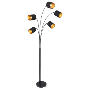 Lampadaire Globo Kaddy noir à 5 lampes au design moderne.