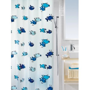 Tenda doccia Spirella Hugo con motivo pesci blu, 180x200 cm.