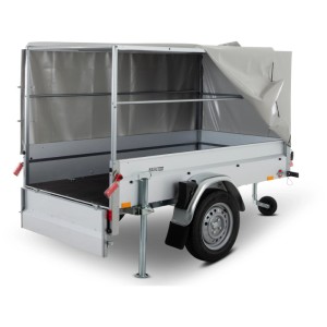 Remorque Stema Basic Plus 750 avec bâche haute grise et armature.