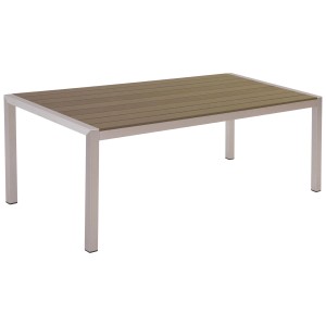 Tavolo da giardino rettangolare Beliani Vernio marrone in alluminio e legno sintetico, 180x90 cm.