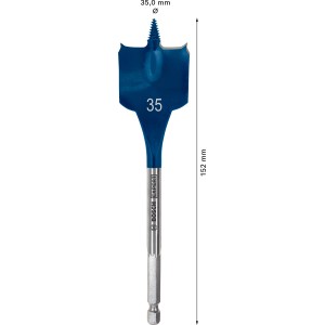 Bosch Expert Selfcut Flachfräsbohrer, Ø 35 mm, für Holz. Blauer Holzbohrer mit Sechskantschaft.