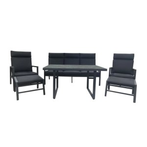 Greemotion Sitzgruppe Canberra, 6-teilig, schwarz: Gartenmöbel-Set mit Tisch, Sesseln und Hockern.