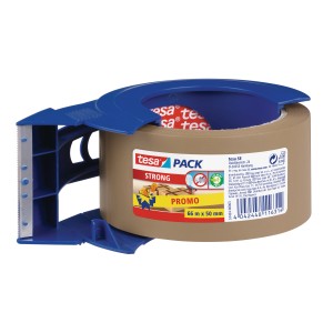 Tesapack Strong Promo avec dévidoir, ruban adhésif d'emballage brun 66m x 50mm pour colis moyens.