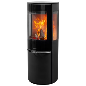 Poêle Aduro 22.5 noir en acier, 5,5 kW avec automatique et bois qui brûle.