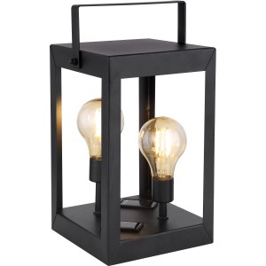 Globo LED solaire d'extérieur Doris, lanterne en métal noir avec deux ampoules Edison.