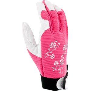 Guanto da giardinaggio Jardy Rosa, taglia 7, con dettagli in pelle bianca e motivo floreale. Ideale per il giardinaggio.