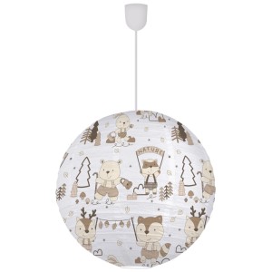 Suspension Nature Näve couleur naturelle, papier, Ø 45 cm, avec motifs d'animaux de la forêt pour chambre d'enfant.
