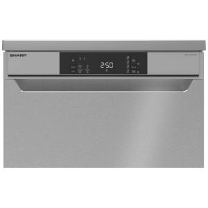 Vue de face du lave-vaisselle pose libre Sharp QW-NA1CF47DS-CH en argent.