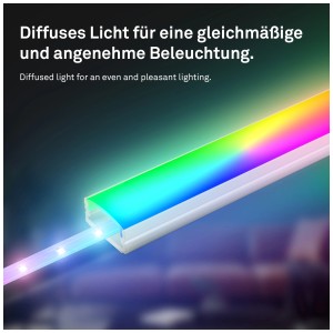 Kit d'extension de ruban LED Briloner avec couleurs RGB/W dans un profilé en aluminium pour un éclairage diffus.