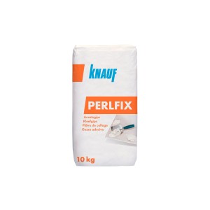 Sacco da 10 kg di gesso adesivo Knauf Perlfix per montaggio pannelli in cartongesso.