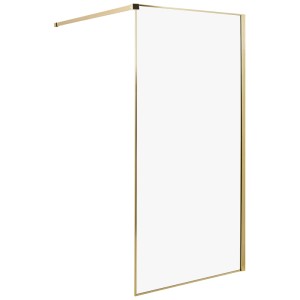 Paroi de douche transparente avec profils en aluminium doré brillant pour douches à l'italienne.
