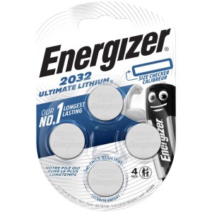 Energizer CR2032 batterie a bottone al litio, confezione da 4. Energia a lunga durata per dispositivi elettronici.