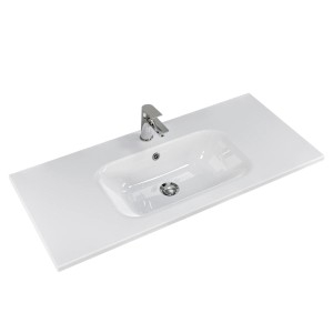 Lavabo in marmo minerale Pelipal Quantum 07, 101 cm, bianco, con rubinetto e troppopieno.