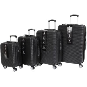 Vierteiliges Darwin Hartschalenkoffer-Set in Schwarz mit Rollen und Teleskopgriffen. Vier Koffer in verschiedenen Größen für Reise & Transport.
