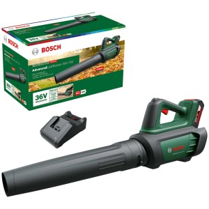 Soffiatore a batteria Bosch AdvancedLeafBlower 36V-750 con batteria e caricabatterie.