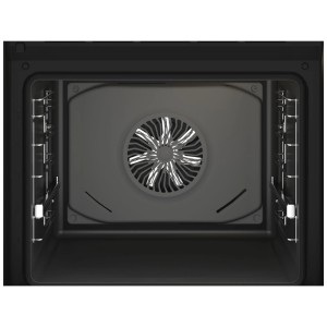 Interno forno da incasso Beko nero con ventola di convezione, guide laterali e rivestimento smaltato. 72 litri.