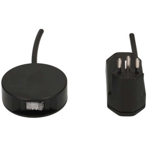 Schwarzer Max Hauri Zwischenstecker mit Schalter T12/T13 und 2m Kabel.